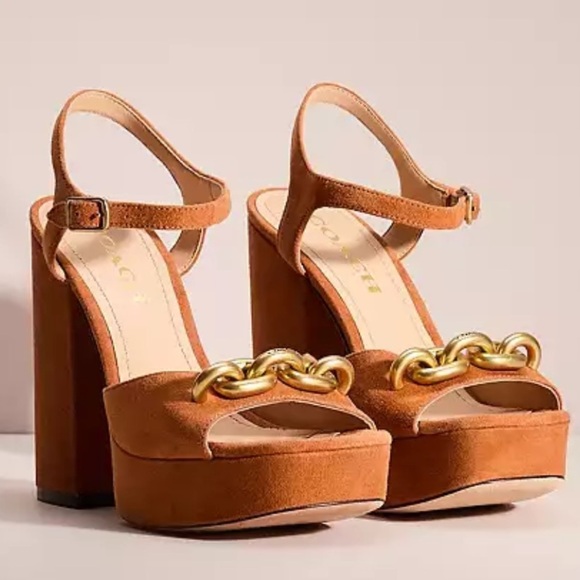 COACH Nicolette Platform Sandals Retro burnished amber chunky block heels Sz 9.5 - Picture 1 of 16